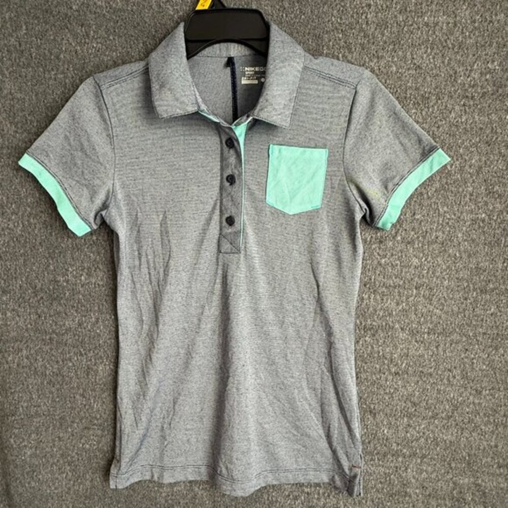 Nike Golf Womans Blue Short Sleeve Pocket Collared Button up Top Size S